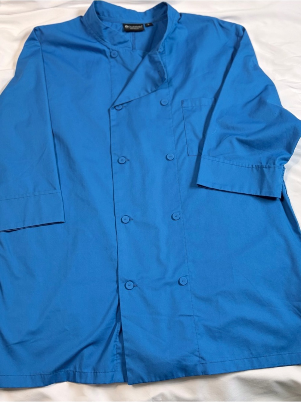 Double Breasted Chef Works Blue Short Sleeve Chef Coat with Button Closure 3XL